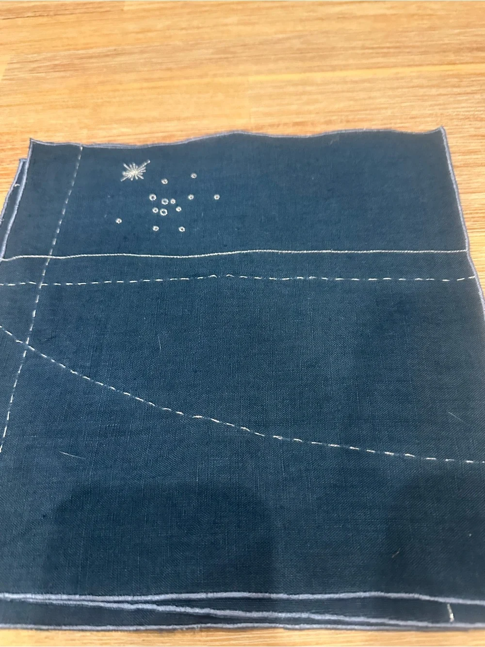 Set of 8 Celestial Constellation Cloth Napkins 10x10 Navy Blue Silver Embroidery